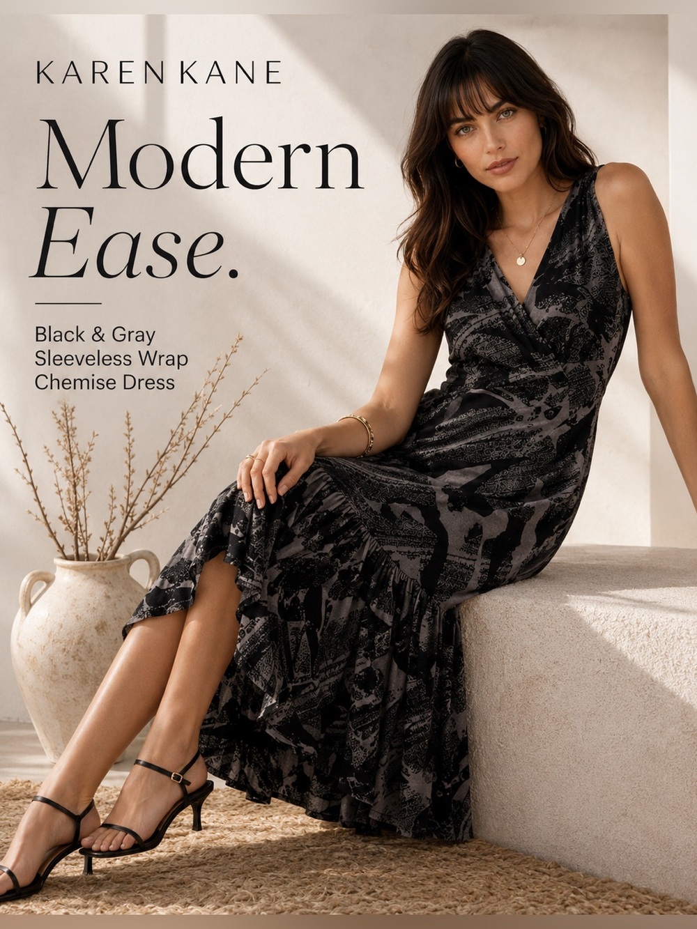 Karen Kane Black & Gray Sleeveless Wrap Chemise